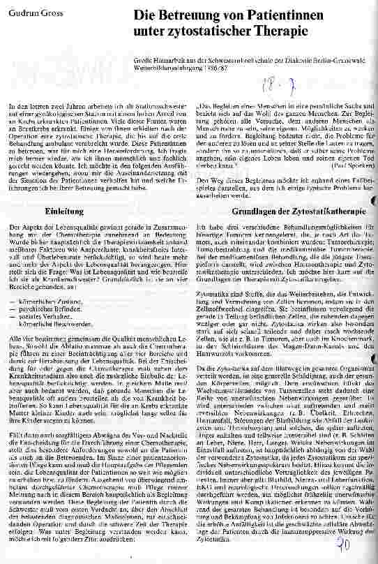 Vorschauseite 1: Die Betreuung von Patientinnen unter zytostatischer Therapie