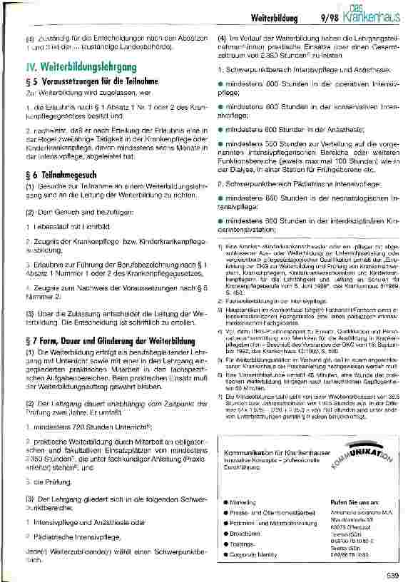 Vorschauseite 3: DKG-Empfehlungen zur Weiterbildung für Krankenpflegepersonen in der Intensivpflege (Teil 1)