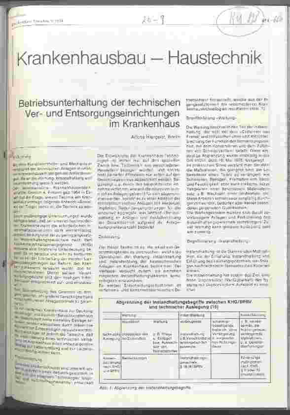 Vorschauseite 1: Betriebsunterhaltung der technischen Verund Entsorgungseinrichtungen im Krankenhaus