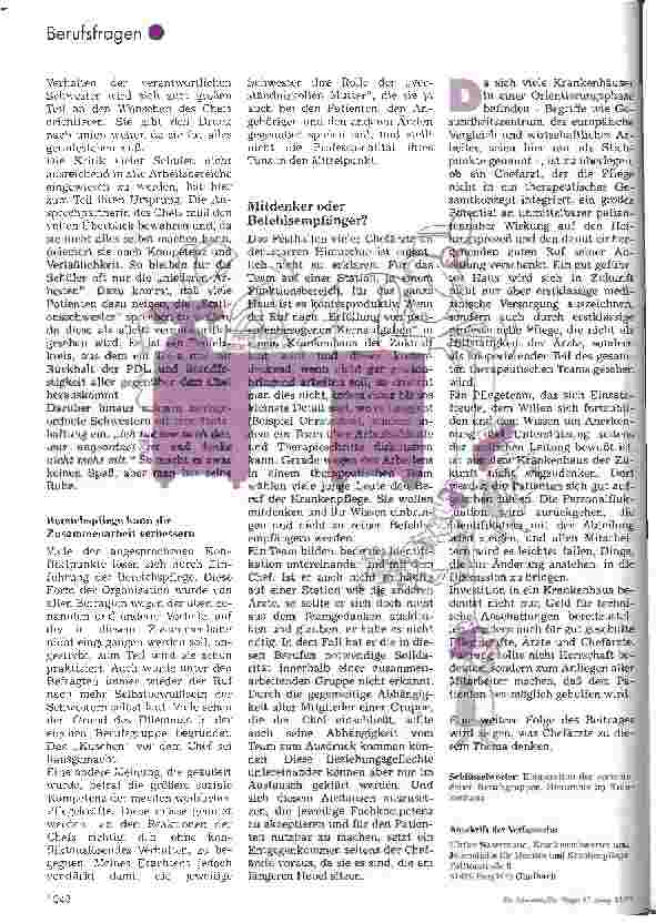 Vorschauseite 3: Er da oben, wir da unten? Zum Verhältnis vieler Chefärzte zum Pflegepersonal, 1. Teil-