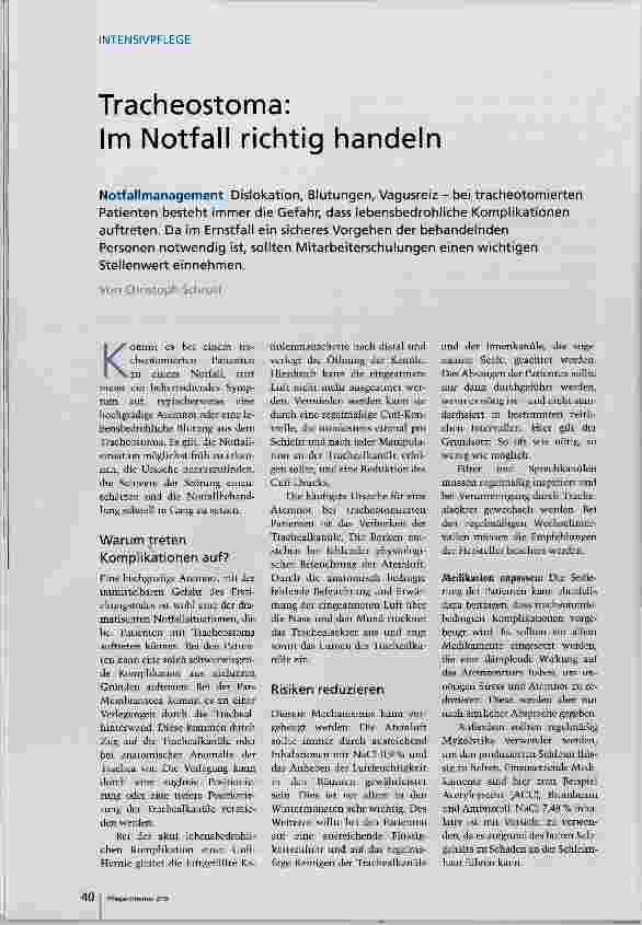 Vorschauseite 1: Tracheostoma: Im Notfall richtig handeln