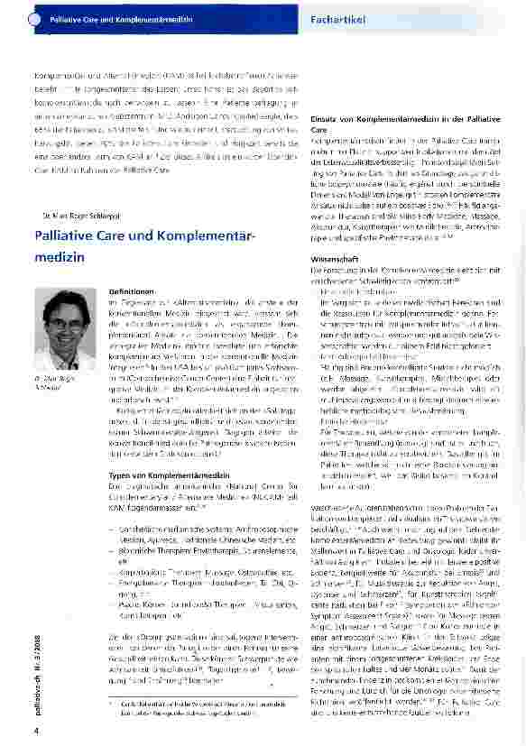 Vorschauseite 1: Palliative Care und Komplementärmedizin