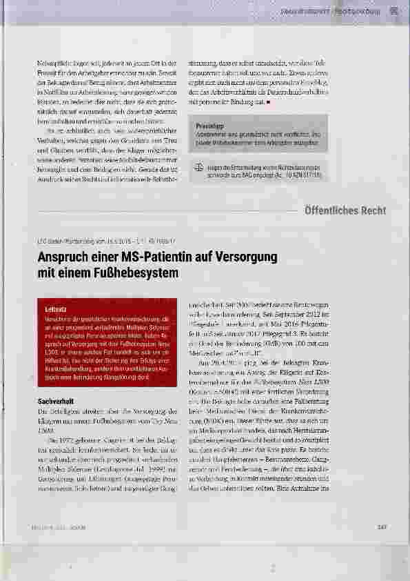 Vorschauseite 1: Anspruch einer MS-Patientin auf Versorgung mit einem Fußhebesystem