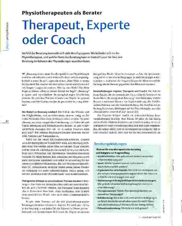 Vorschauseite 1: Physiotherapeuten als Berater Therapeut, Experte oder Coach