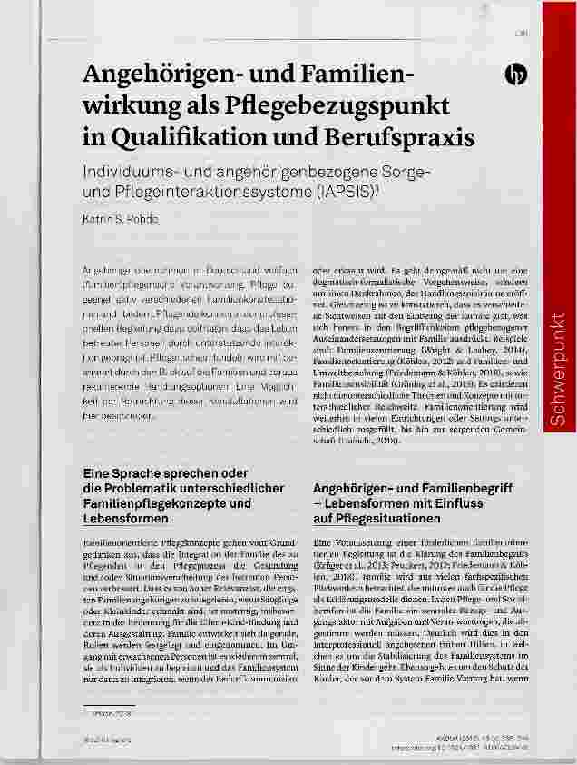 Vorschauseite 1: Angehörigenund Familienwirkung als Pflegebezugspunkt in Qualifikation und Berufspraxis