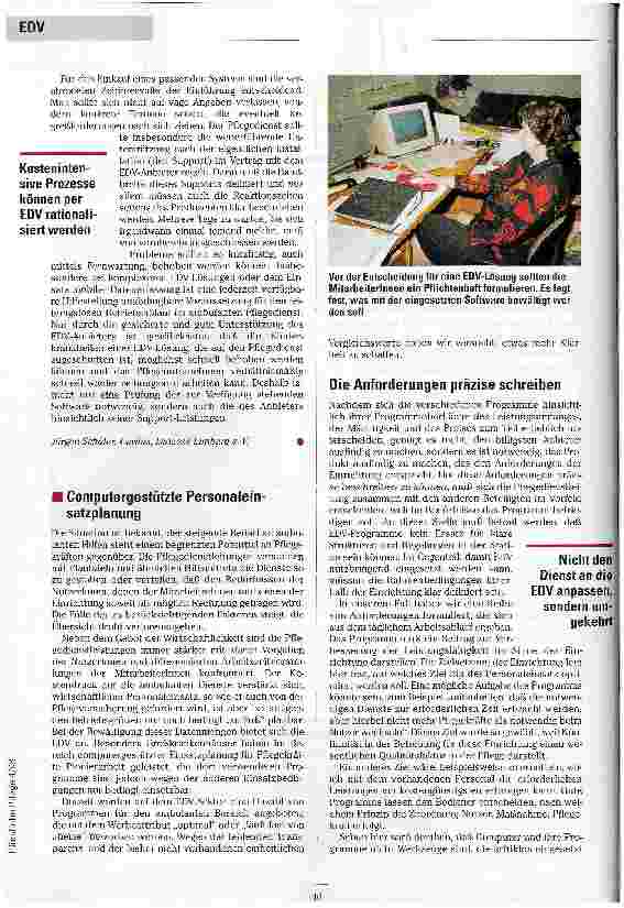 Vorschauseite 2: Nicht den Betrieb, sondern die EDV anpassen EDV-Systeme für Pflegedienste: Anforderungen an die Software allgemein, die Anbieter und die Personaleinsatzplanung