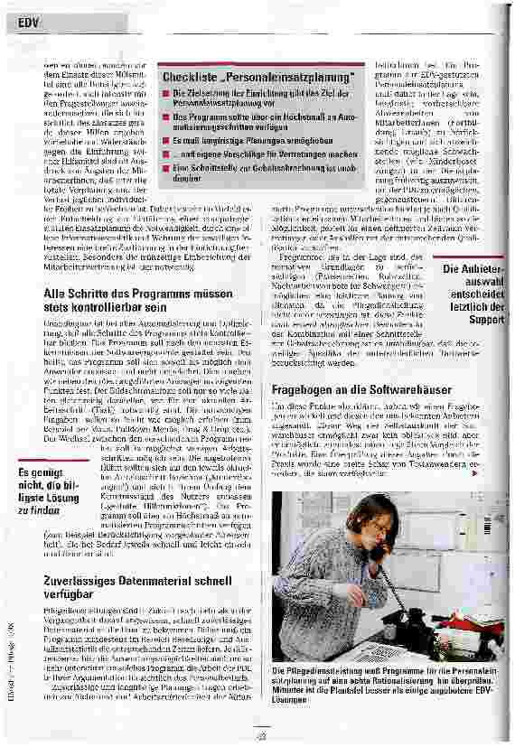 Vorschauseite 3: Nicht den Betrieb, sondern die EDV anpassen EDV-Systeme für Pflegedienste: Anforderungen an die Software allgemein, die Anbieter und die Personaleinsatzplanung