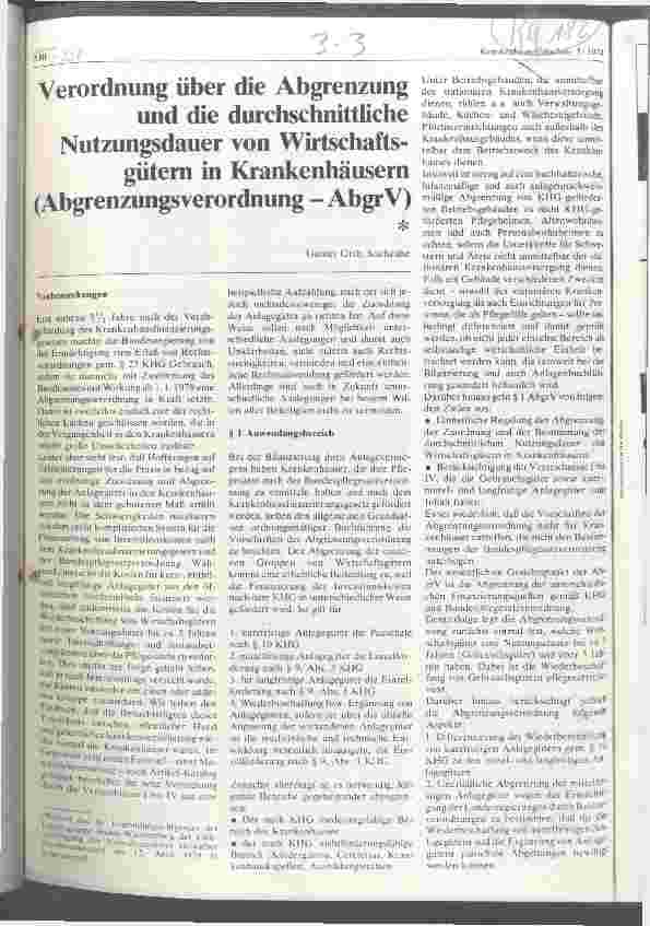 Vorschauseite 1: Verordnung über die Abgrenzung und die durchschnittliche Nutzungsdauer von Wirtschaftsgütern in Krankenhäusern (Abgrenzungsverordnung-AbgrV)