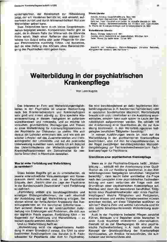 Vorschauseite 1: Weiterbildung in der psychiatrischen Krankenpflege