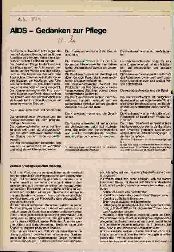 Vorschauseite 1: AIDS - Gedanken zur Pflege