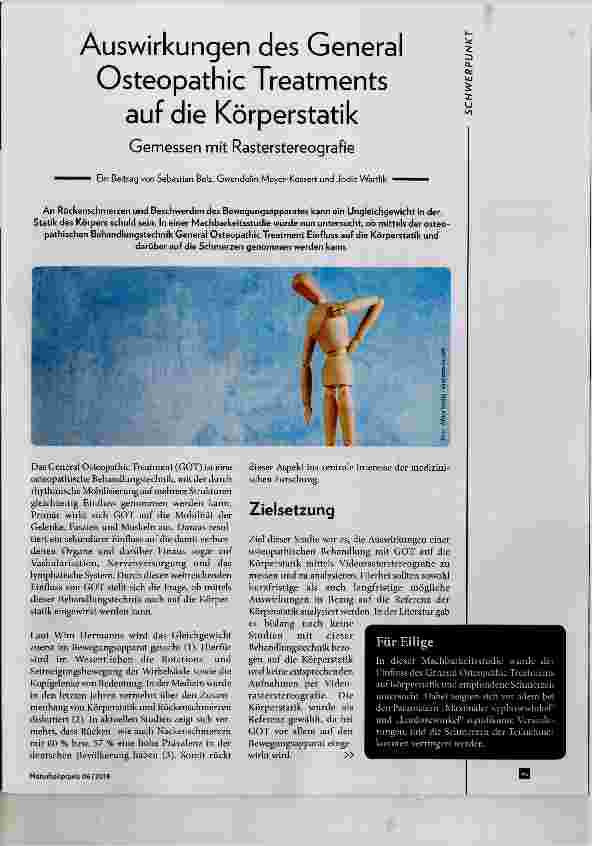 Vorschauseite 1: Auswirkungen des General Osteopathie Treatments auf die Körperstatik Gemessen mit Rasterstereografie