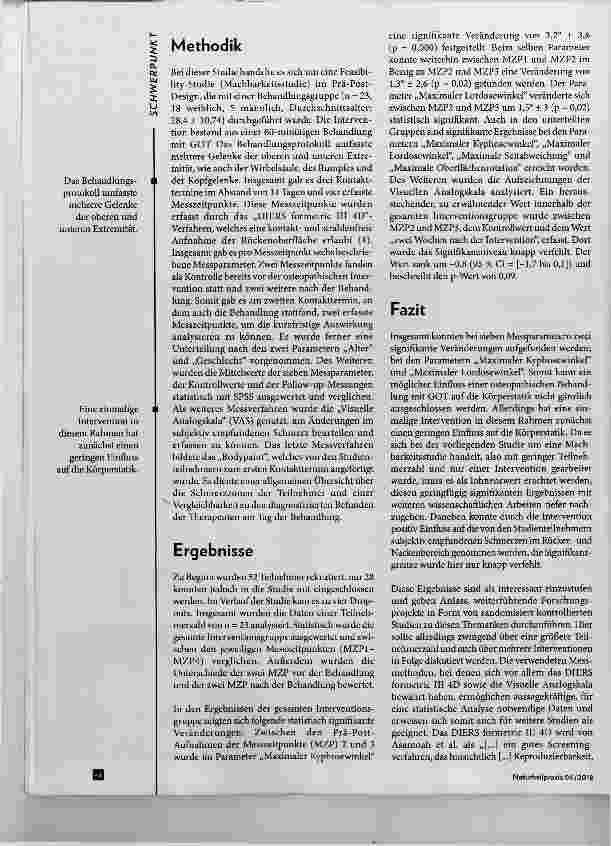 Vorschauseite 2: Auswirkungen des General Osteopathie Treatments auf die Körperstatik Gemessen mit Rasterstereografie