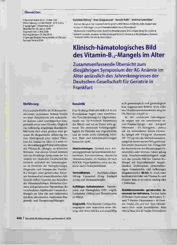 Vorschauseite 1: Klinisch-hämatologisches Bild des Vitamin-Bi2-Mangels im Alter