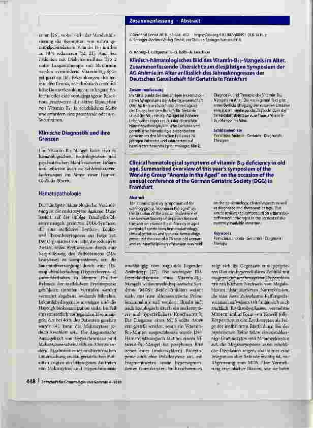 Vorschauseite 3: Klinisch-hämatologisches Bild des Vitamin-Bi2-Mangels im Alter
