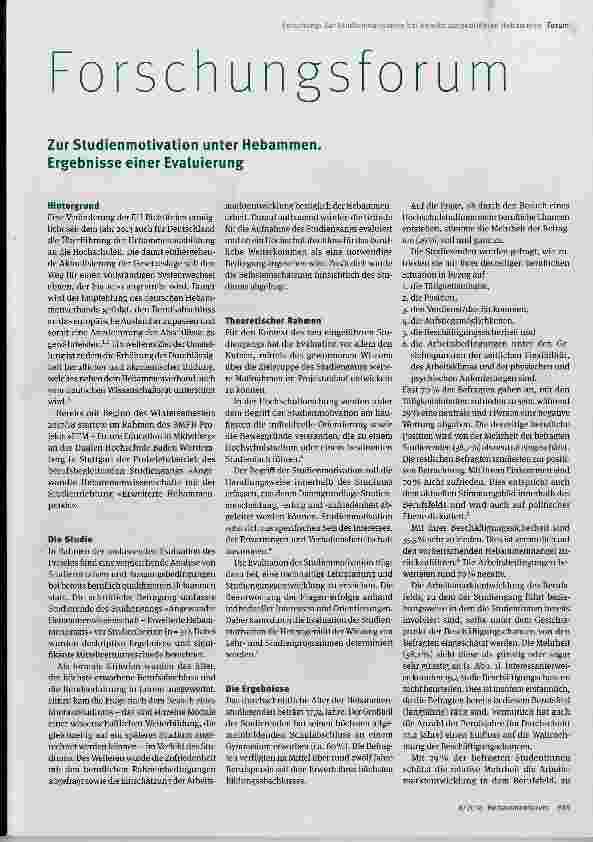 Vorschauseite 1: Forschungsforum Zur Studienmotivation unter Hebammen. Ergebnisse einer Evaluierung