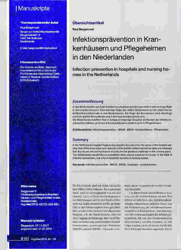 Vorschauseite 1: Infektionsprävention in Krankenhäusern und Pflegeheimen in den Niederlanden