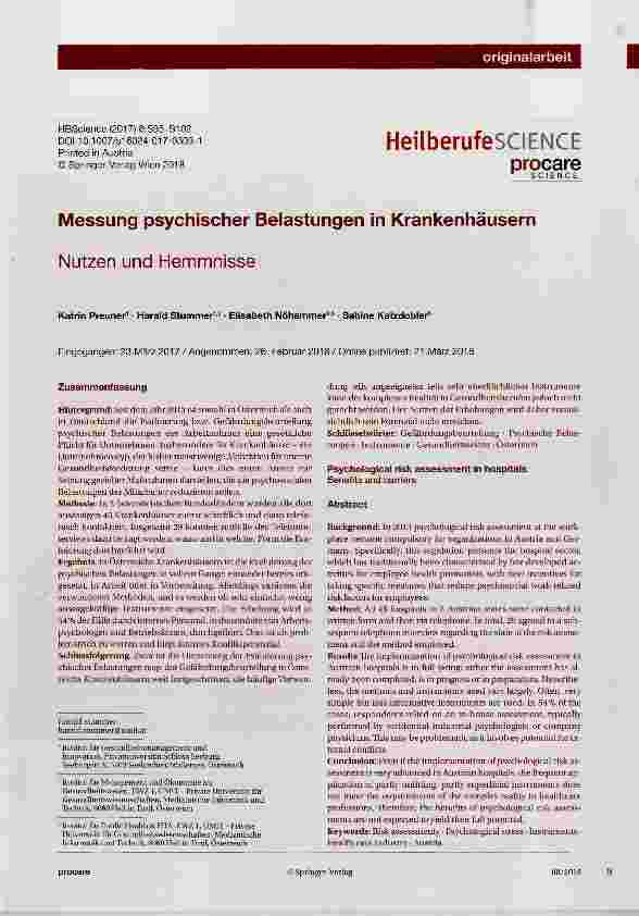 Vorschauseite 1: Messung psychischer Belastungen in Krankenhäusern