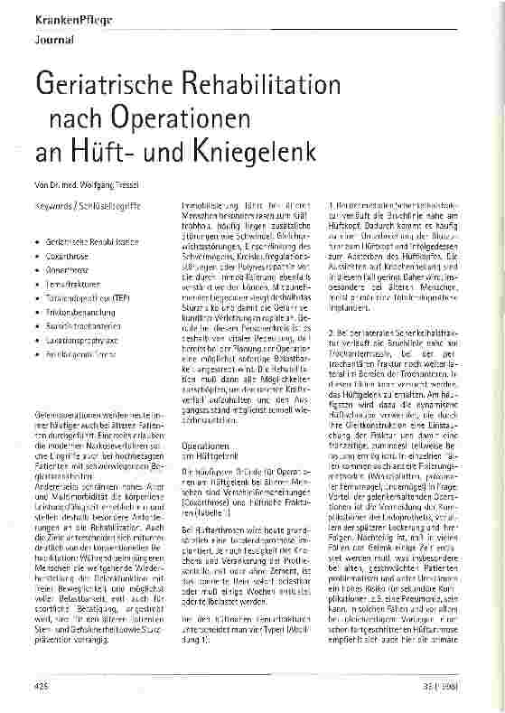 Vorschauseite 1: Geriatrische Rehabilitation nach Operationen an Hüftund Kniegelenk