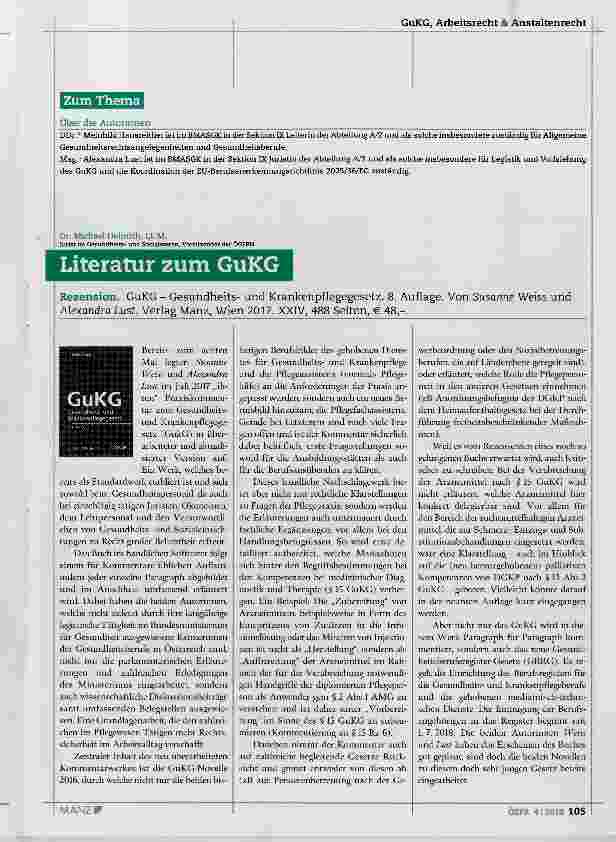 Vorschauseite 1: Literatur zum GuKG