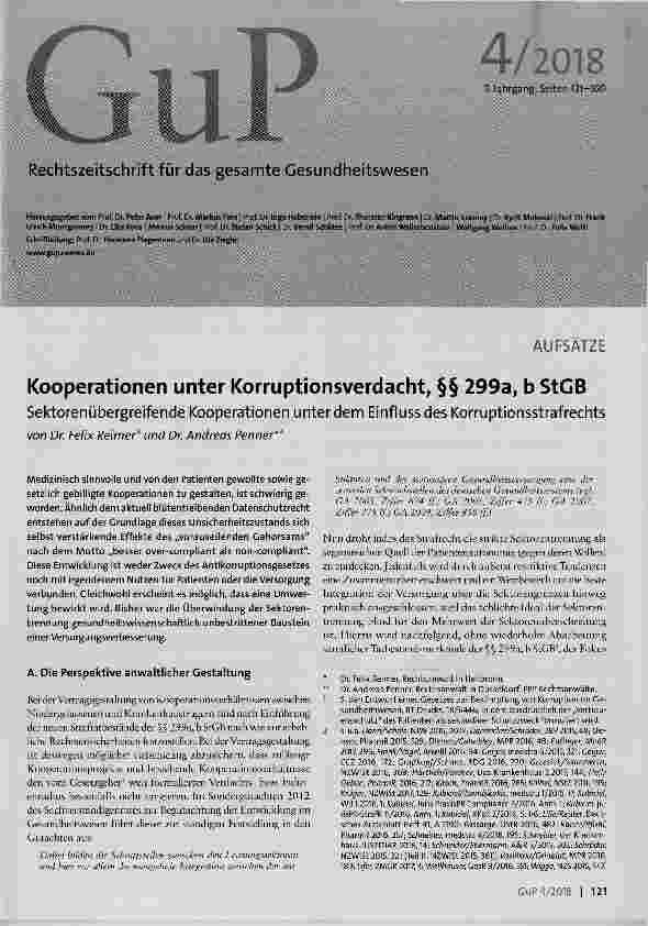 Vorschauseite 1: Kooperationen unter Korruptionsverdacht, §§ 299a, b StGB