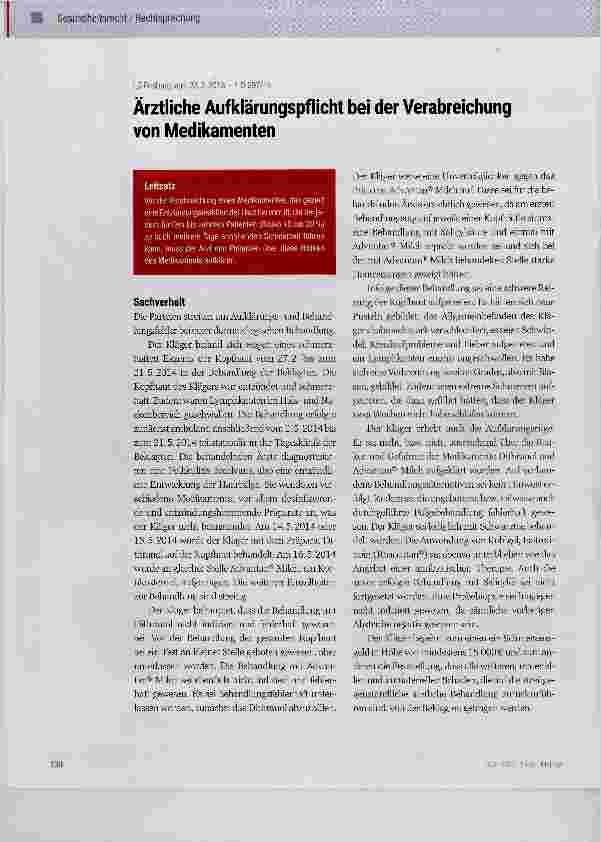 Vorschauseite 1: Ärztliche Aufklärungspflicht bei der Verabreichung von Medikamenten