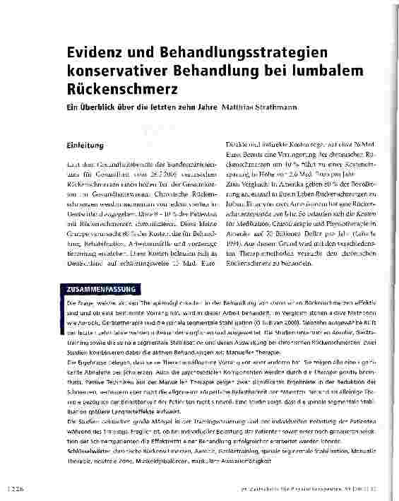 Vorschauseite 1: Evidenz und Behandlungsstrategien konservativer Behandlung bei lumbalem Rückenschmerz