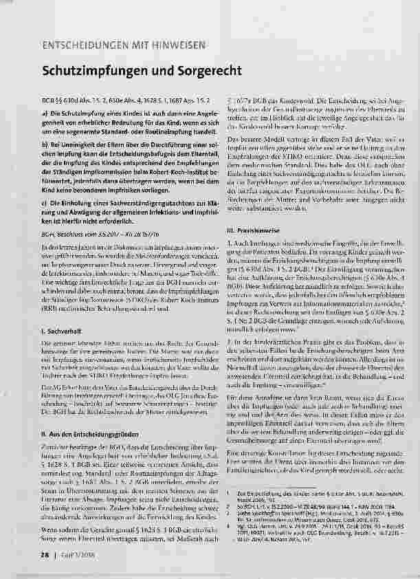 Vorschauseite 1: Schutzimpfungen und Sorgerecht
