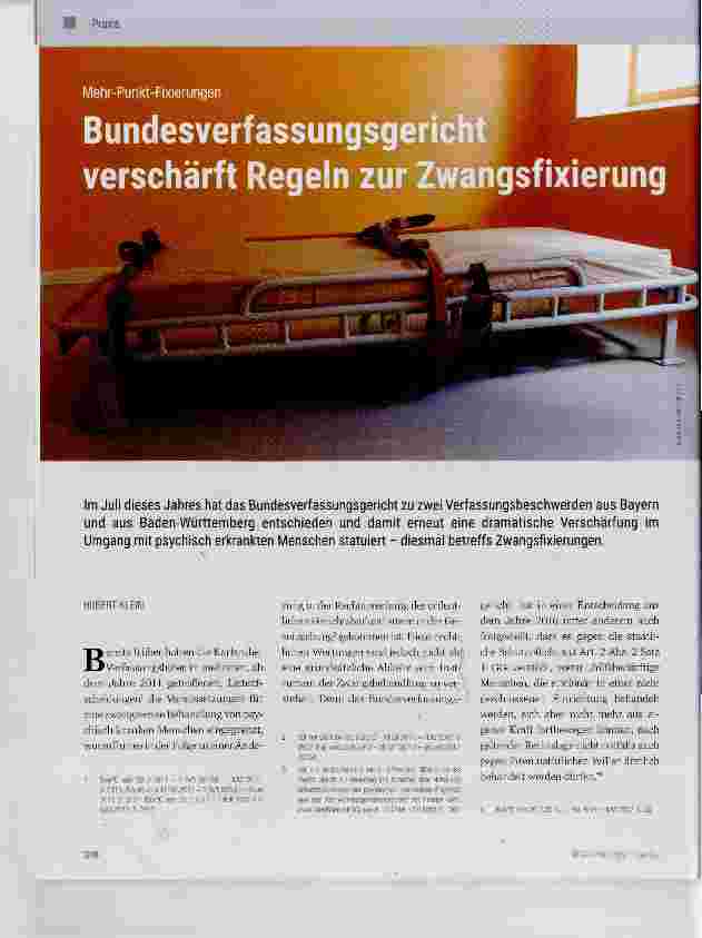 Vorschauseite 1: Bundesverfassungsgericht verschärft Regeln zur Zwangsfixierung