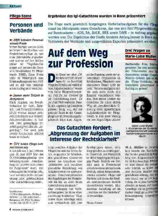 Vorschauseite 1: Auf dem Weg zur Profession Drei Fragen an Marie-Luise Müller