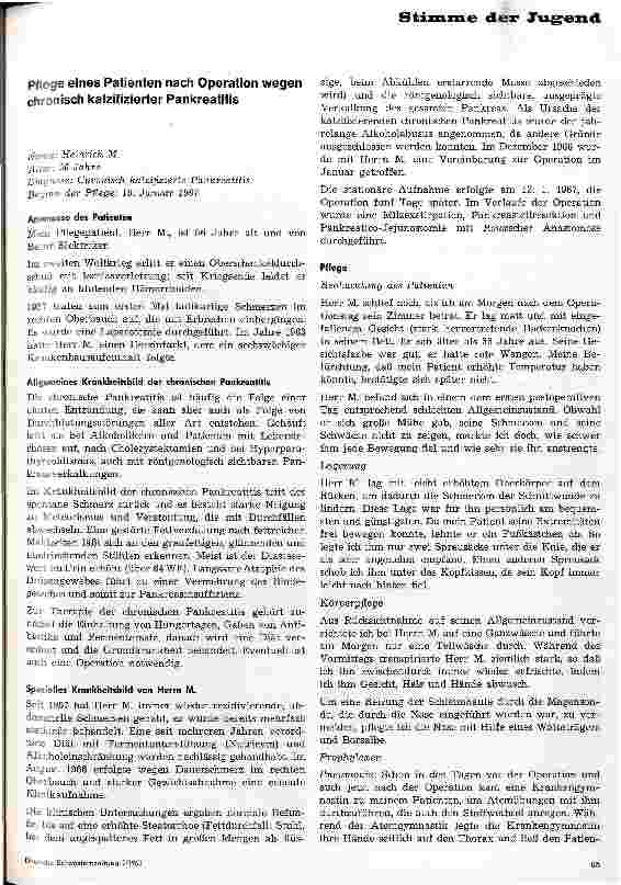 Vorschauseite 1: Pflege eines Patienten nach Operation wegen chronisch kalzifizierter Pankreatitis