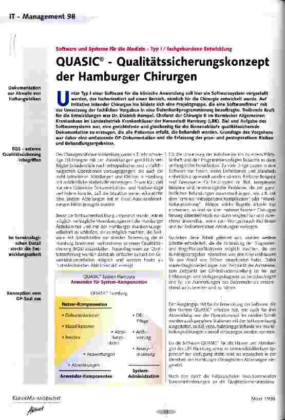 Vorschauseite 1: QUASIC - Qualitätssicherungskonzept der Hamburger Chirurgen Software und Systeme für die Medizin - Typ 1 / Fachgebundene Entwicklung