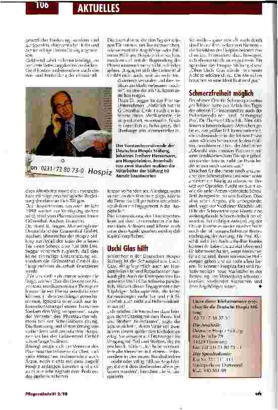 Vorschauseite 3: 10 867 Anrufer wünschten Rat und Hilfe zum Thema Sterben Ein Jahr Hospiztelefon in Deutschland