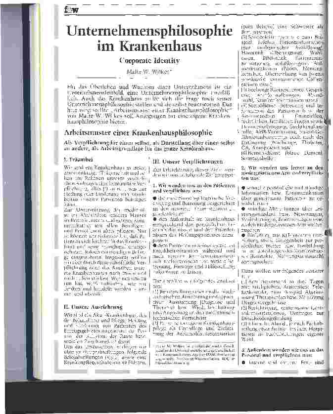 Vorschauseite 1: Unternehmensphiolsophie im Krankenhaus