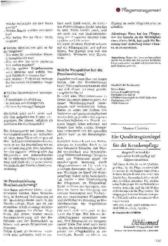 Vorschauseite 4: Interne Prozeßbegleitung, Pflegefachberatung und Anleitung in der Praxis Ein Angebot nur für Anfänger?