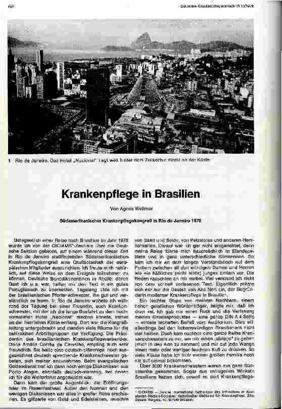 Vorschauseite 1: Krankenpflege in Brasilien Südamerikanischer Krankenpflegekongreß in Rio de Janeiro 1976