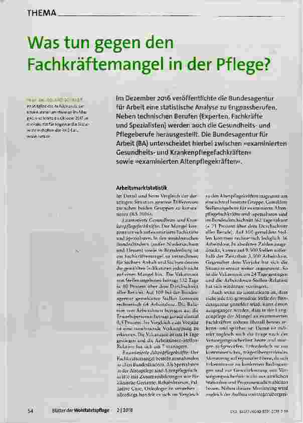 Vorschauseite 1: Was tun gegen den Fachkräftemangel in der Pflege?