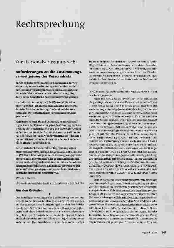 Vorschauseite 1: Anforderungen an die Zustimmungs-Verweigerung des Personalrats