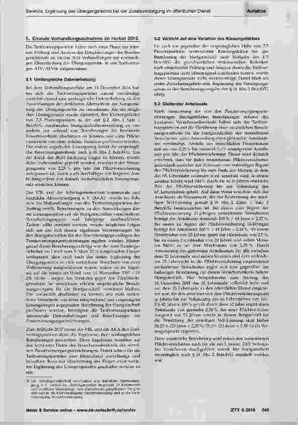 Vorschauseite 4: Ergänzung des Übergangsrechts bei der Zusatzversorgung im öffentlichen Dienst