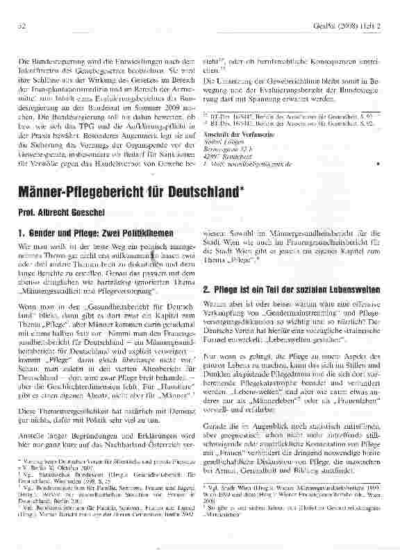 Vorschauseite 1: Männer-Pflegebericht für Deutschland