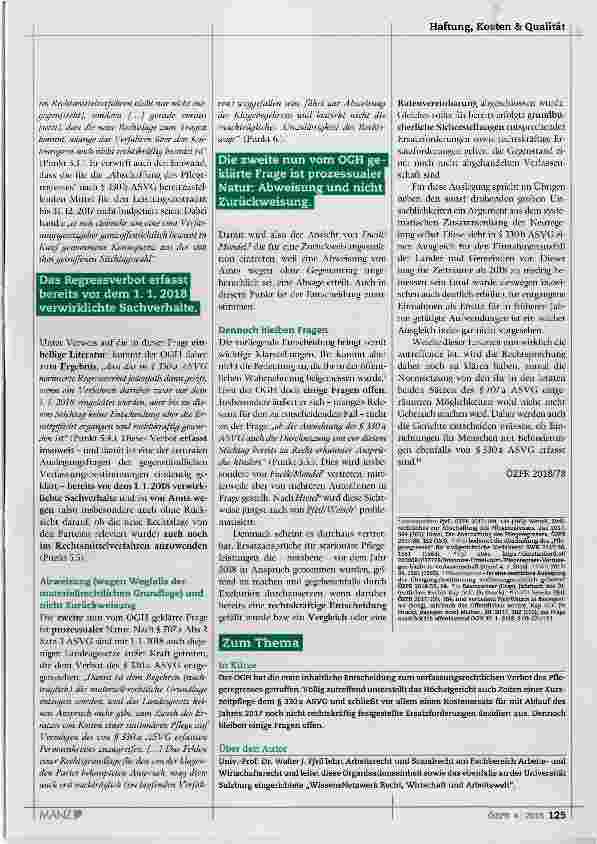 Vorschauseite 2: Erste Entscheidung des Obersten Gerichtshofs zur Reichweite des Verbots des Pflegeregresses