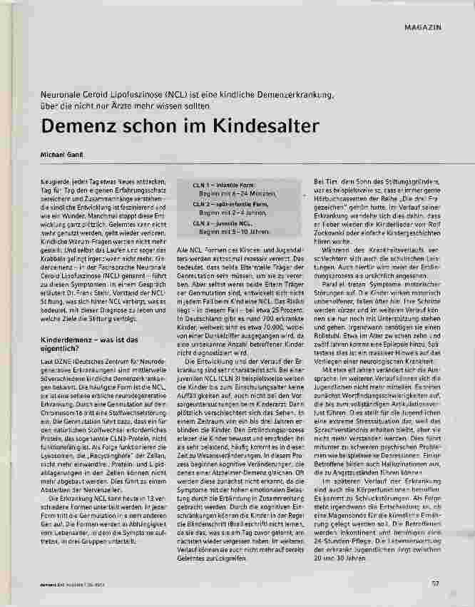 Vorschauseite 1: Demenz schon im Kindesalter