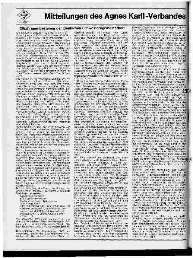 Vorschauseite 1: 20 Jahre Bestehen der Deutschen Schwesterngemeinschaft