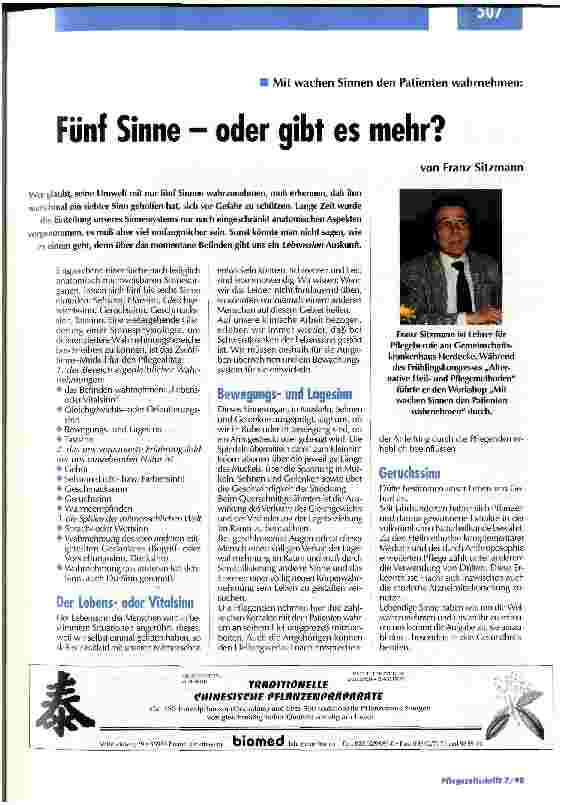 Vorschauseite 1: Mit wachen Sinnen den Patienten wahrnehmen: Fünf Sinne - oder gibt es mehr?