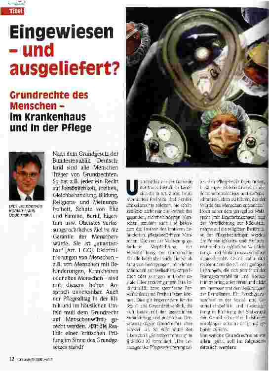 Vorschauseite 1: Eingewiesen - und ausgeliefert? Grundrechte des Menschen - im Krankenhaus und in der Pflege
