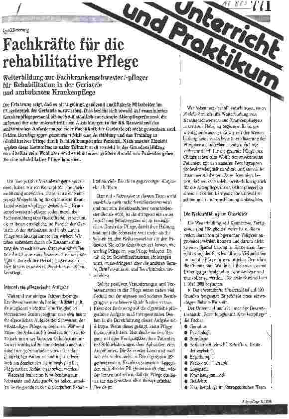 Vorschauseite 1: Fachkräfte f. d. rehabilitative Pflege / Weiterbildung zur Fachkrankenschwester/pfleger f. Rehabilitation i. d. Geriatrie u. ambulanten Pflege