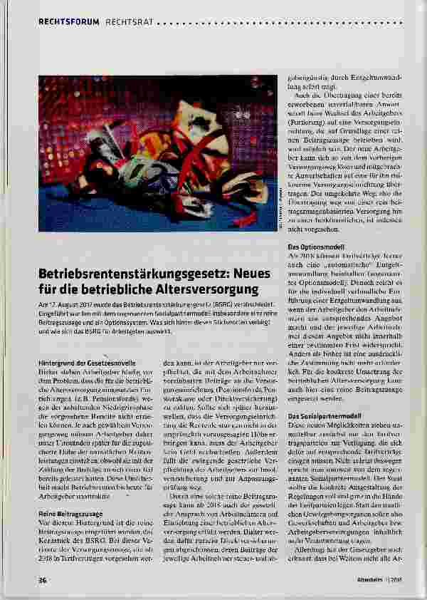 Vorschauseite 1: Betriebsrentenstärkungsgesetz: Neues für die betriebliche Altersversorgung