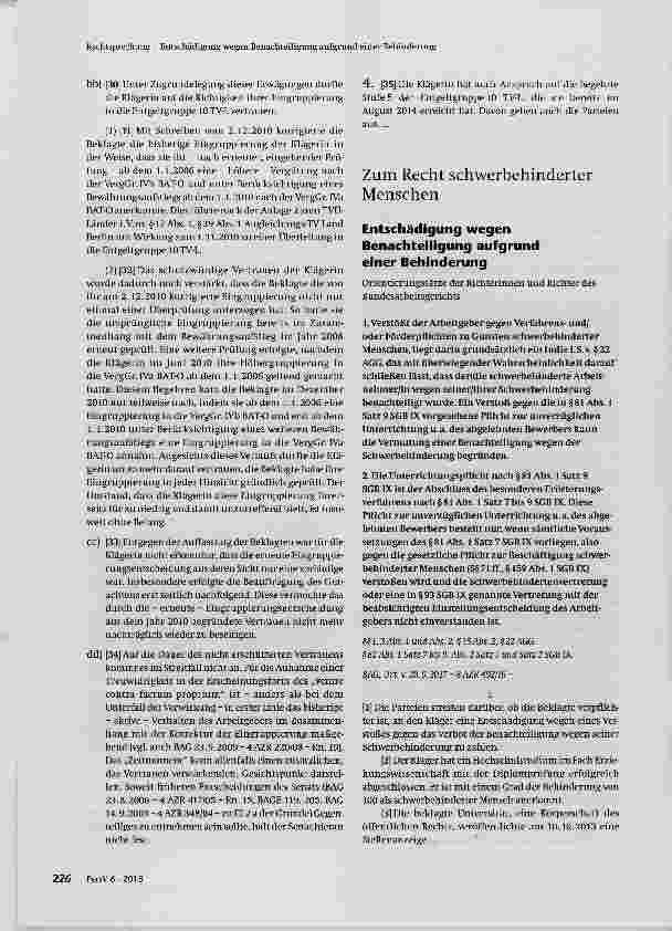 Vorschauseite 1: Entschädigung wegen Benachteiligung aufgrund einer Behinderung