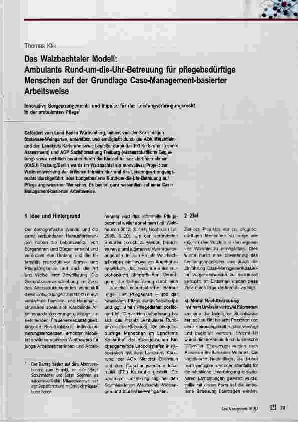 Vorschauseite 1: Das Walzbachtaler Modell: Ambulante Rund-um-die-Uhr-Betreuung für pflegebedürftige Menschen auf der Grundlage Case-Management-basierter Arbeitsweise