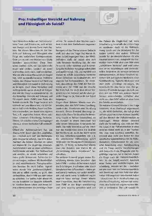 Vorschauseite 1: Pro: Freiwilliger Verzicht auf Nahrung und Flüssigkeit als Suizid?
