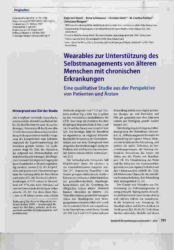 Vorschauseite 1: Wearables zur Unterstützung des Selbstmanagements von älteren Menschen mit chronischen Erkrankungen Eine qualitative Studie aus der Perspektive von Patienten und Ärzten